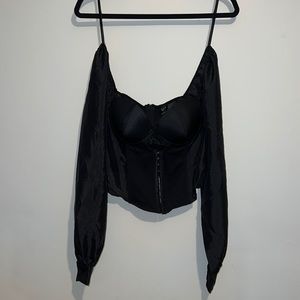 Windsor- Black Satin Long Sleeve Corset Top- Size Medium